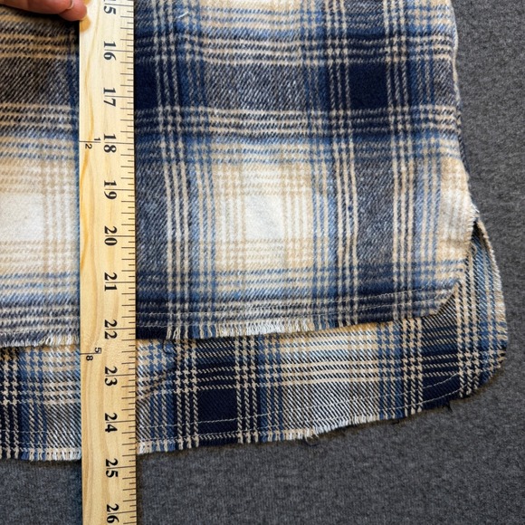 La Miel Blue Cream Plaid Button Down Shacket Frayed Raw Hem Small Oversized - Picture 7 of 8
